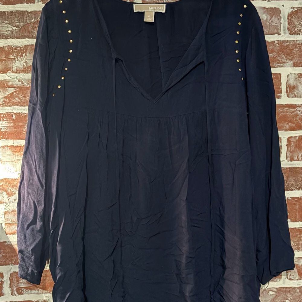 Michael Kors Dark Blue Blouse with Gold Studs
